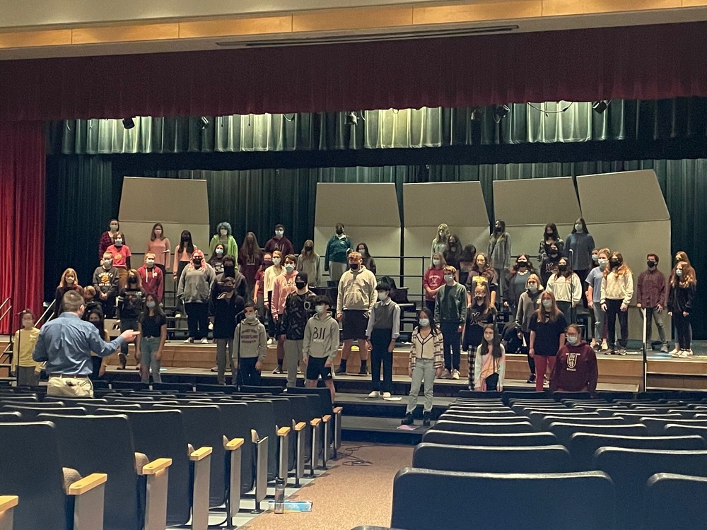 Chorus practicing for the winter concert