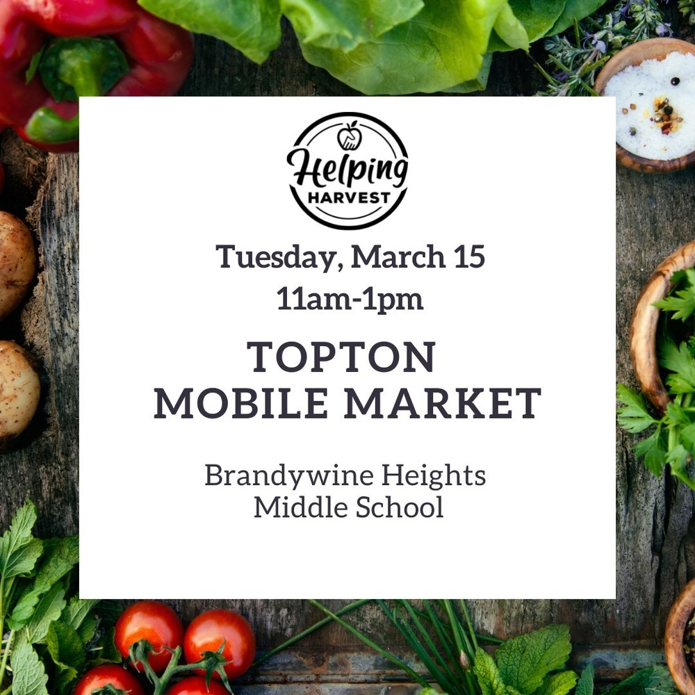 Flyer for Topton mobile market at BHMS Tuesday March 15 from 11am-1pm